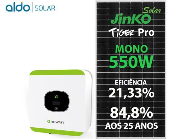 GERADOR DE ENERGIA SOLAR GROWATT ONDULADA ROMAGNOLE GROWATT GF 2,75KWP JINKO TIGER PRO MONO 550W MIC 2KW 1MPPT MONO 220V