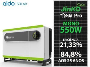 GERADOR DE ENERGIA SOLAR GROWATT METALICA PERFIL 55CM ROMAGNOLE GROWATT GF 63,8KWP JINKO TIGER PRO MONO 550W MAX 60KW 8MPPT TRIF 220V