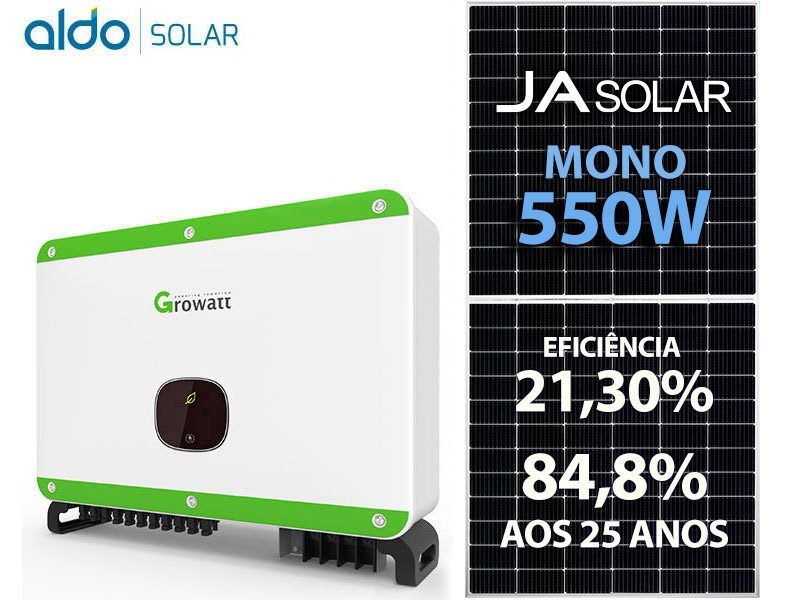 GERADOR DE ENERGIA SOLAR GROWATT METALICA PERFIL 55CM ROMAGNOLE GROWATT GF 41,8KWP JA DEEP BLUE MONO 550W MAC 36KW 3MPPT TRIF 220V