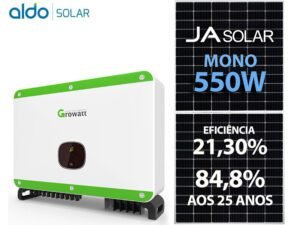 GERADOR DE ENERGIA SOLAR GROWATT METALICA PERFIL 55CM ROMAGNOLE GROWATT GF 72,6KWP JA DEEP BLUE MONO 550W MAC 60KW 3MPPT TRIF 380V