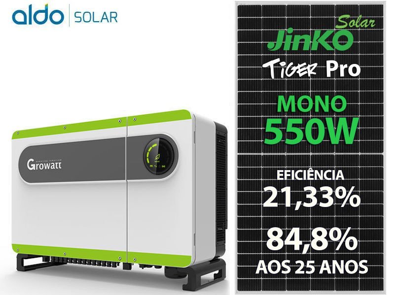 GERADOR DE ENERGIA SOLAR GROWATT COLONIAL SOLAR GROUP GROWATT GF 68,2KWP JINKO TIGER PRO MONO 550W MAX 50KW 8MPPT TRIF 220V
