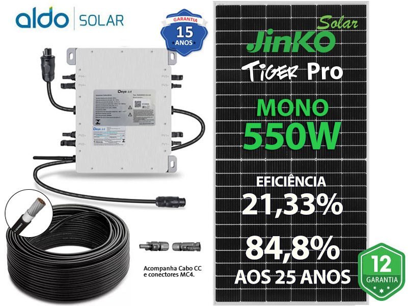 GERADOR DE ENERGIA SOLAR DEYE MICRO INVERSOR COLONIAL SOLAR GROUP DEYE MICROINVERSOR GF 12,1KWP JINKO TIGER PRO MONO 550W SUN 2KW 4MPPT MONO 220V COM CABO