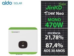 GERADOR DE ENERGIA SOLAR GROWATT METALICA PERFIL 55CM ROMAGNOLE GROWATT GF 10,34KWP JINKO TIGER NEO MONO 470W MIN 8KW 2MPPT MONO 220V