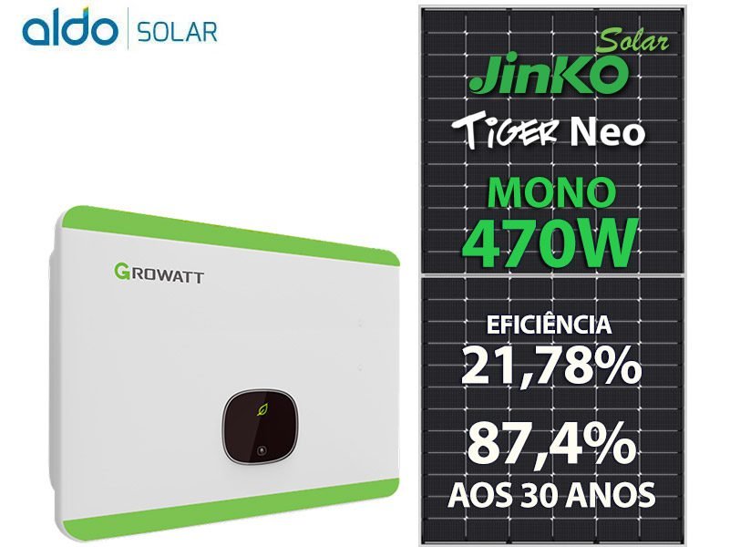GERADOR DE ENERGIA SOLAR GROWATT METALICA PERFIL 55CM ROMAGNOLE GROWATT GF 50,76KWP JINKO TIGER NEO MONO 470W MID 36KW 4MPPT TRIF 380V