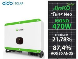 GERADOR DE ENERGIA SOLAR GROWATT METALICA PERFIL 55CM ROMAGNOLE GROWATT GF 67,68KWP JINKO TIGER NEO MONO 470W MAC 60KW 3MPPT TRIF 380V