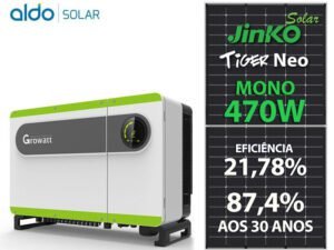 GERADOR DE ENERGIA SOLAR GROWATT METALICA PERFIL 55CM ROMAGNOLE GROWATT GF 108,1KWP JINKO TIGER NEO MONO 470W MAX 75KW 7MPPT TRIF 380V
