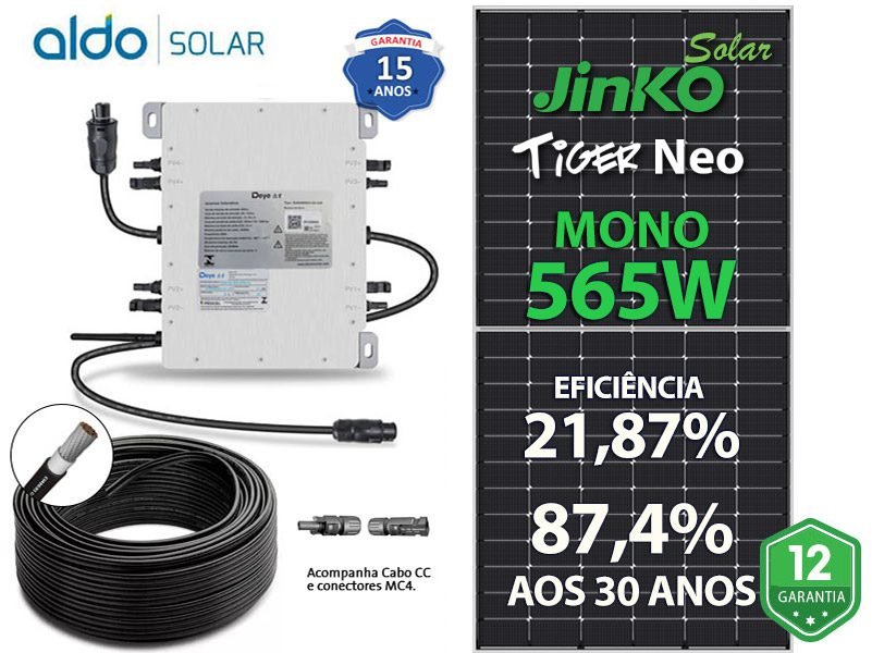 GERADOR DE ENERGIA SOLAR DEYE MICRO INVERSOR COLONIAL SOLAR GROUP DEYE MICROINVERSOR GF 9,04KWP JINKO TIGER NEO MONO 565W SUN 2KW 4MPPT MONO 220V COM CABO