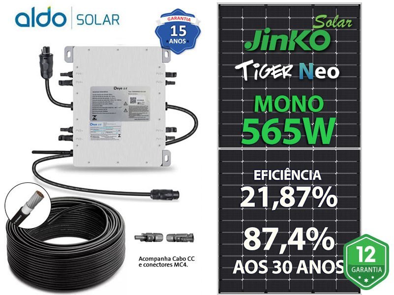 GERADOR DE ENERGIA SOLAR DEYE MICRO INVERSOR SOLO ROMAGNOLE DEYE MICROINVERSOR GF 1,695KWP JINKO TIGER NEO MONO 565W SUN 2KW 4MPPT MONO 220V COM CABO