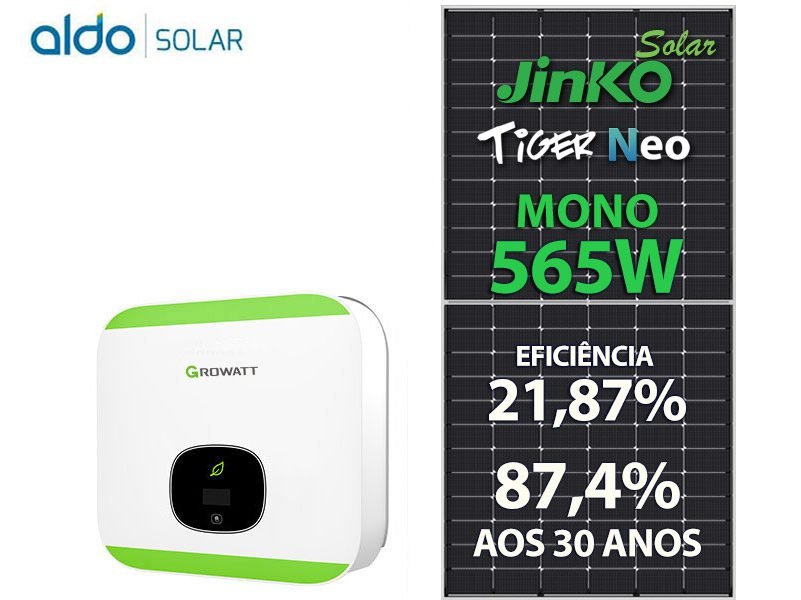 GERADOR DE ENERGIA SOLAR GROWATT LAJE SOLAR GROUP GROWATT GF 6,78KWP JINKO TIGER NEO MONO 565W MIN 6KW 2MPPT MONO 220V