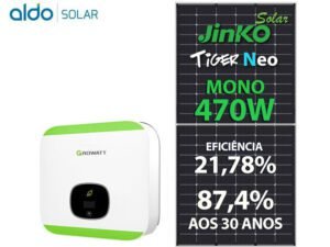 GERADOR DE ENERGIA SOLAR GROWATT METALICA PERFIL 55CM ROMAGNOLE GROWATT GF 4,7KWP JINKO TIGER NEO MONO 470W MIN 5KW 2MPPT MONO 220V
