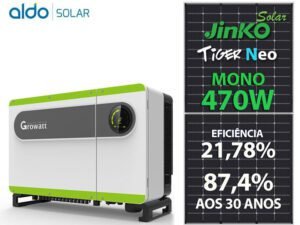 GERADOR DE ENERGIA SOLAR GROWATT LAJE SOLAR GROUP GROWATT GF 150,4KWP JINKO TIGER NEO MONO 470W MAX 75KW 7MPPT TRIF 380V