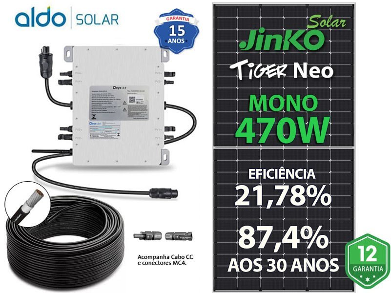 GERADOR DE ENERGIA SOLAR DEYE MICRO INVERSOR SOLO ROMAGNOLE DEYE MICROINVERSOR GF 6,58KWP JINKO TIGER NEO MONO 470W SUN 2KW 4MPPT MONO 220V COM CABO