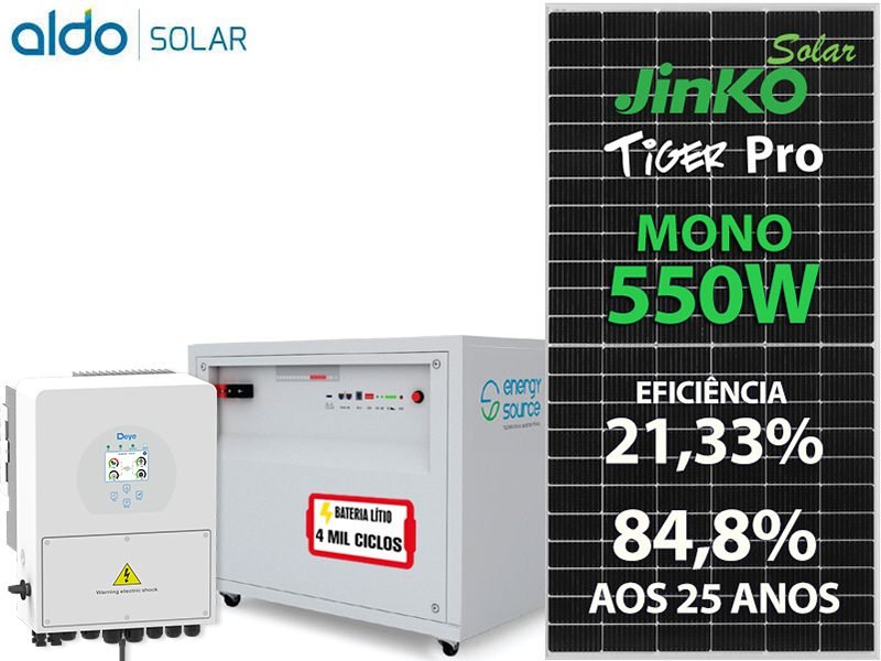 GERADOR DE ENERGIA SOLAR DEYE HIBRIDO COLONIAL SOLAR GROUP DEYE GF 2,75KWP JINKO TIGER PRO MONO 550W SUN 3KW HIBRIDO MPPT MONO 220V EN