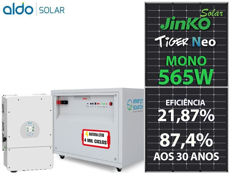 GERADOR DE ENERGIA SOLAR DEYE HIBRIDO COLONIAL SOLAR GROUP DEYE GF 9,605KWP JINKO TIGER NEO MONO 565W SUN 8KW HIBRIDO 2MPPT BIF 127/22