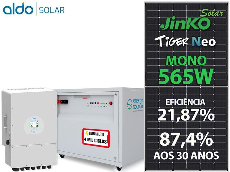 GERADOR DE ENERGIA SOLAR DEYE HIBRIDO COLONIAL SOLAR GROUP DEYE GF 11,3KWP JINKO TIGER NEO MONO 565W SUN 10KW HIBRIDO 2MPPT TRIF 380V