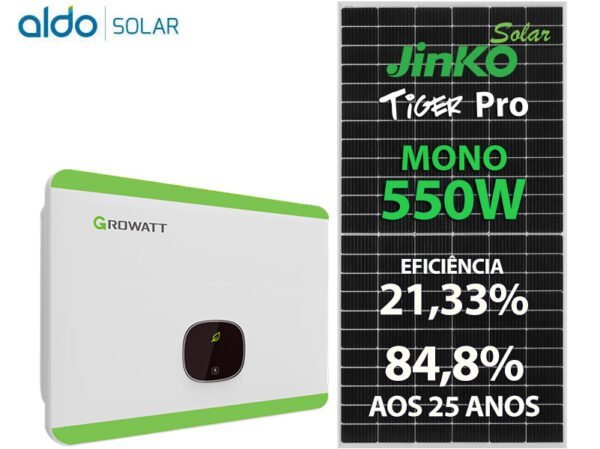 GERADOR DE ENERGIA SOLAR GROWATT METALICA PERFIL 55CM ROMAGNOLE GROWATT GF 13,2KWP JINKO TIGER PRO MONO 550W MID 15KW 2MPPT TRIF 380V
