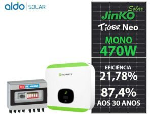 GERADOR DE ENERGIA SOLAR GROWATT LAJE SOLAR GROUP GROWATT GF 4,7KWP JINKO TIGER NEO MONO 470W MIN 6KW 2MPPT MONO 220V