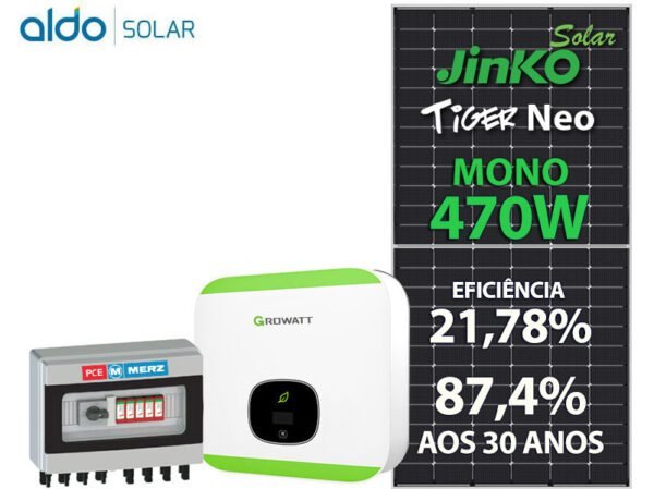 GERADOR DE ENERGIA SOLAR GROWATT METALICA PERFIL 55CM ROMAGNOLE GROWATT GF 5,17KWP JINKO TIGER NEO MONO 470W MIN 6KW 2MPPT MONO 220V