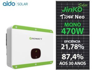 GERADOR DE ENERGIA SOLAR GROWATT METALICA PERFIL 55CM ROMAGNOLE GROWATT GF 13,16KWP JINKO TIGER NEO MONO 470W MID 15KW 2MPPT TRIF 380V