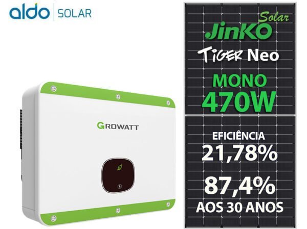 GERADOR DE ENERGIA SOLAR GROWATT METALICA PERFIL 55CM ROMAGNOLE GROWATT GF 13,16KWP JINKO TIGER NEO MONO 470W MID 15KW 2MPPT TRIF 380V