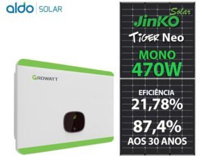 GERADOR DE ENERGIA SOLAR GROWATT METALICA PERFIL 55CM ROMAGNOLE GROWATT GF 14,1KWP JINKO TIGER NEO MONO 470W MID 15KW 4MPPT TRIF 220V