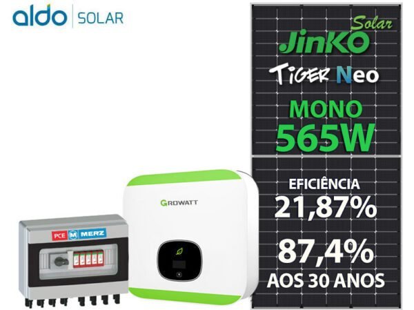 GERADOR DE ENERGIA SOLAR GROWATT METALICA PERFIL 55CM ROMAGNOLE GROWATT GF 3,39KWP JINKO TIGER NEO MONO 565W MIN 5KW 2MPPT MONO 220V