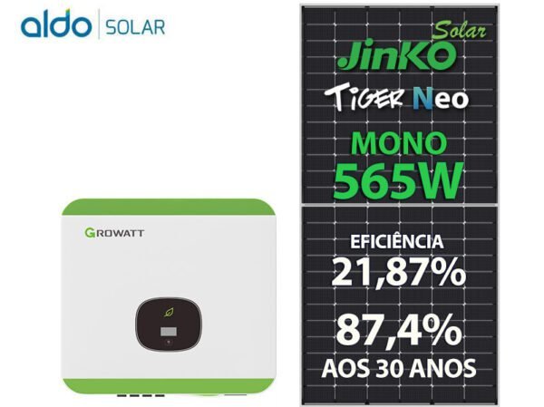 GERADOR DE ENERGIA SOLAR GROWATT METALICA PERFIL 55CM ROMAGNOLE GROWATT GF 6,78KWP JINKO TIGER NEO MONO 565W MIN 8KW 2MPPT MONO 220V