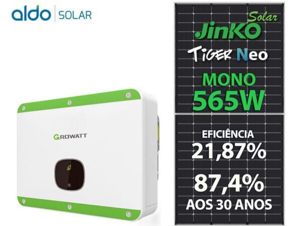 GERADOR DE ENERGIA SOLAR GROWATT METALICA PERFIL 55CM ROMAGNOLE GROWATT GF 13,56KWP JINKO TIGER NEO MONO 565W MID 15KW 2MPPT TRIF 380V