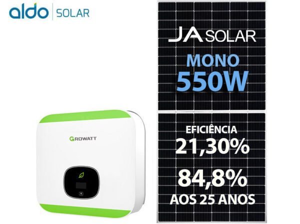 GERADOR DE ENERGIA SOLAR GROWATT METALICA PERFIL 55CM ROMAGNOLE GROWATT GF 4,95KWP JA DEEP BLUE MONO 550W MIN 6KW 2MPPT MONO 220V