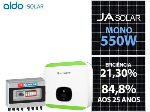 GERADOR DE ENERGIA SOLAR GROWATT METALICA PERFIL 55CM ROMAGNOLE GROWATT GF 3,85KWP JA DEEP BLUE MONO 550W MIN 5KW 2MPPT MONO 220V