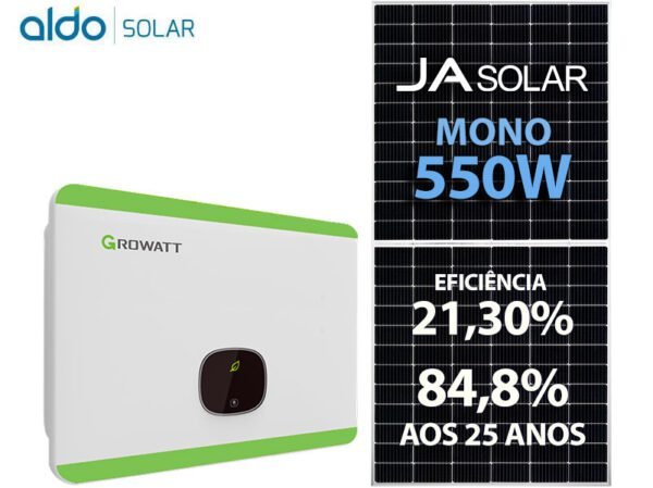 GERADOR DE ENERGIA SOLAR GROWATT METALICA PERFIL 55CM ROMAGNOLE GROWATT GF 13,2KWP JA DEEP BLUE MONO 550W MID 15KW 4MPPT TRIF 220V