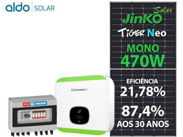 GERADOR DE ENERGIA SOLAR GROWATT METALICA PERFIL 55CM ROMAGNOLE GROWATT GF 3,29KWP JINKO TIGER NEO MONO 470W MIN 5KW 2MPPT MONO 220V