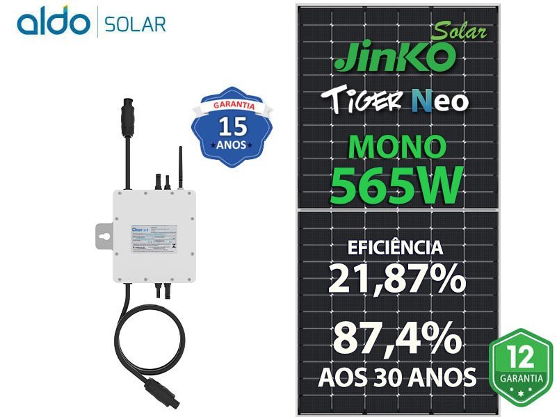 GERADOR DE ENERGIA SOLAR DEYE MICRO INVERSOR COLONIAL SOLAR GROUP DEYE MICROINVERSOR GF 1,13KWP JINKO TIGER NEO MONO 565W SUN 1KW 2MPPT MONO 220V