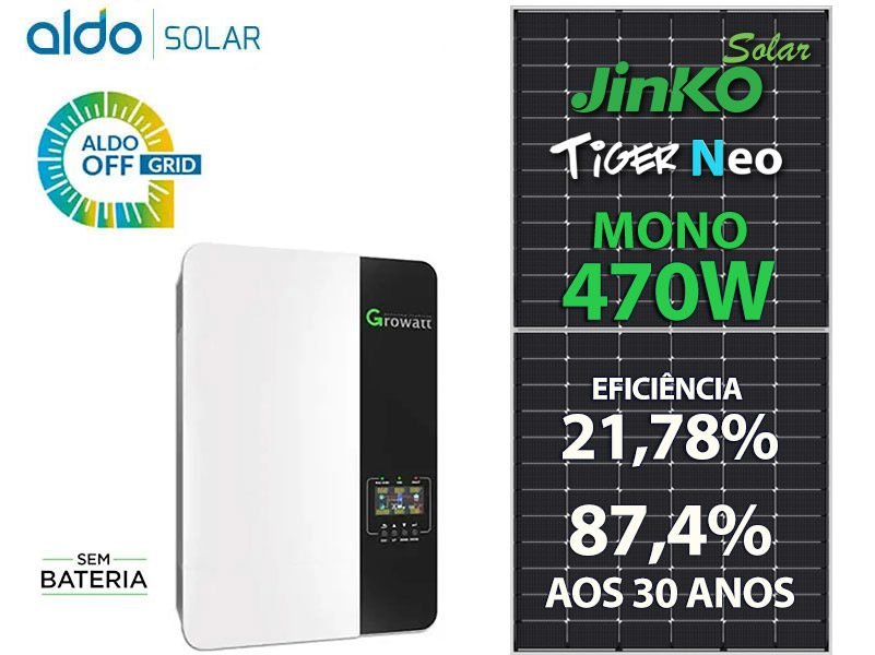 GERADOR DE ENERGIA SOLAR GROWATT OFF GRID COLONIAL SOLAR GROUP GROWATT GF 5,64KWP SPF ES 5KVA MPPT MONO 220V