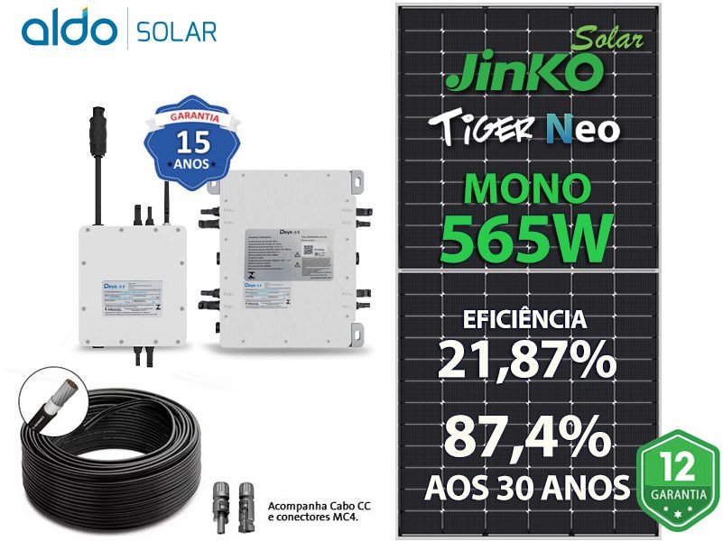 GERADOR DE ENERGIA SOLAR DEYE MICRO INVERSOR COLONIAL SOLAR GROUP DEYE MICROINVERSOR GF 5,65KWP JINKO TIGER NEO MONO 565W SUN 1KW 2MPPT + 2KW 4MPPT MONO 22
